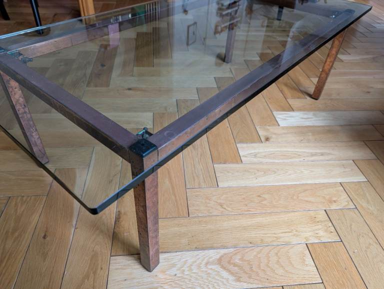 Stylish copper and glass coffee table