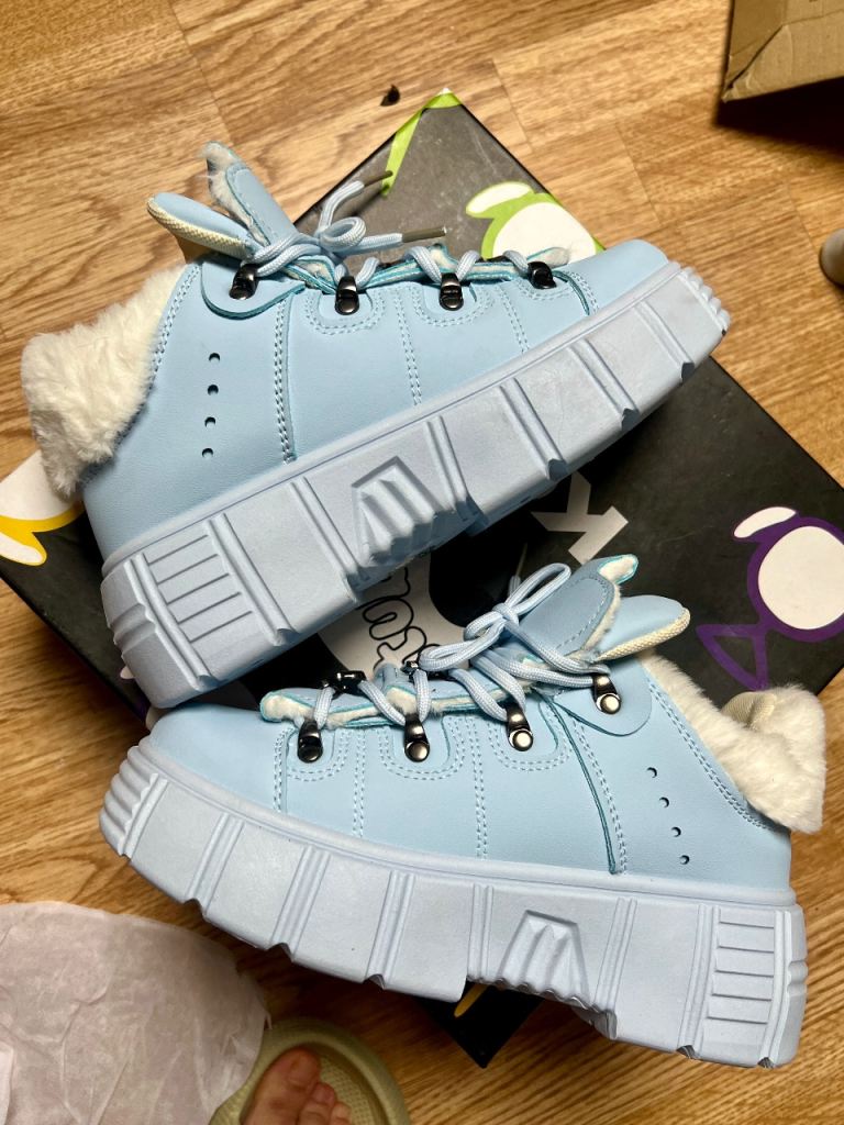 KOI Footwear Glacial Bites Fluffy Baby Blue Trainers Ankle Boots 