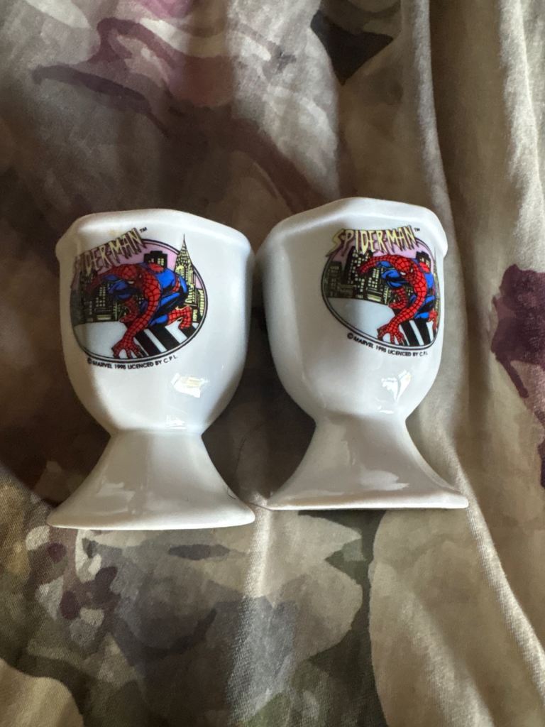 Pair of Vintage Spiderman Egg Cups – Good Condition