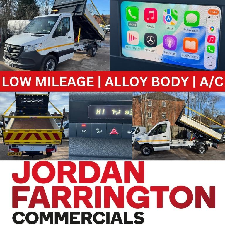 2022 72 reg MERCEDES BENZ SPRINTER 315 CDI SINGLE CAB TIPPER LOW MILES AIR-CON