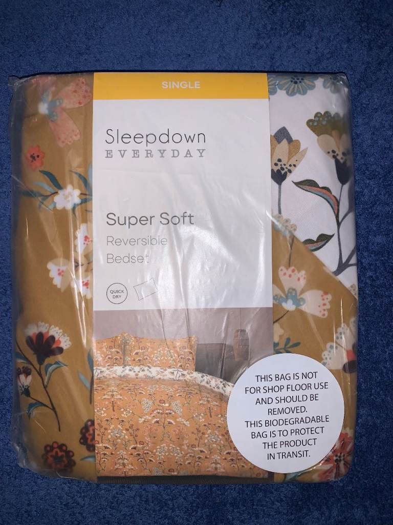 New Single Reversible Floral Mustard Bed Set (Duvet Cover & Pillowcase) IP1