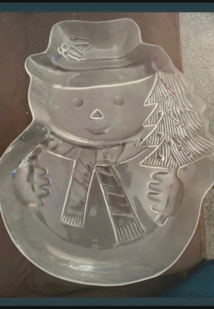 Clear Plastic Snowman Dish / Festive Mould – Good Condition