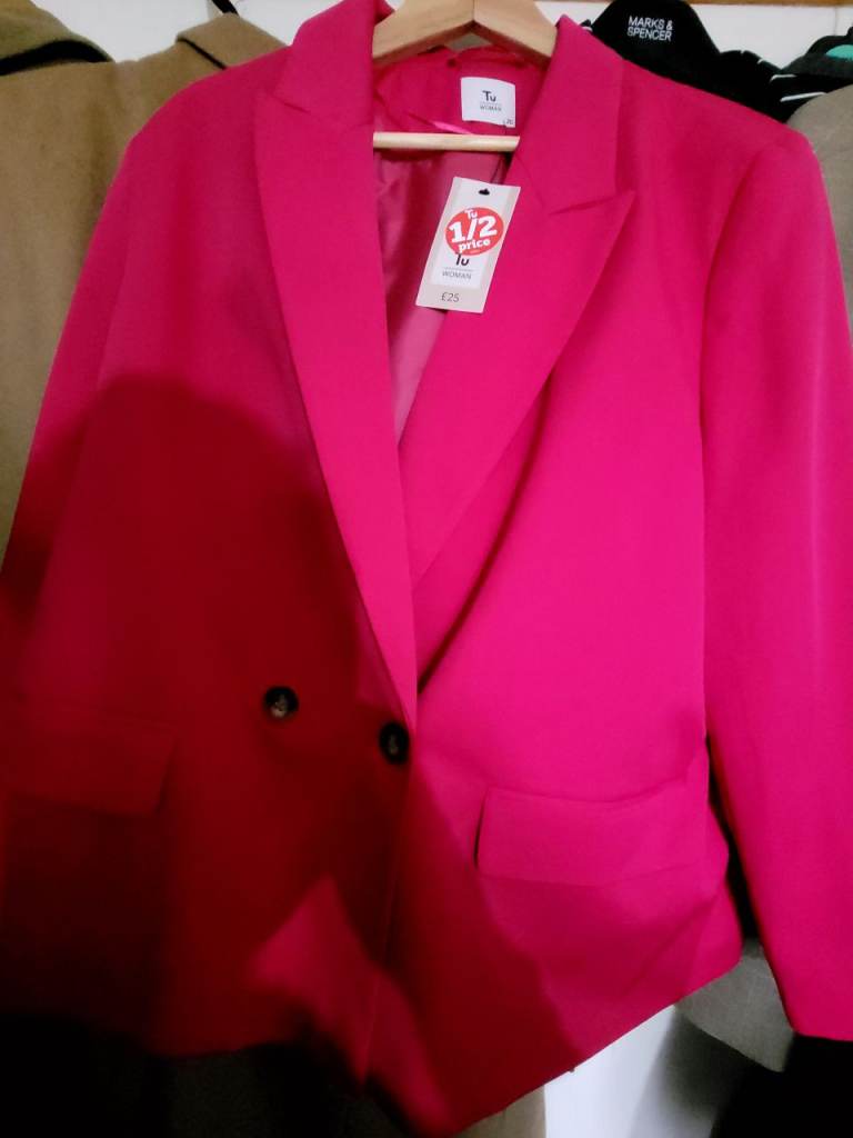 image for  New with Tags Tu US 16 UK 20 Woman Hot Pink Double-Breasted Blazer Jacket 1
