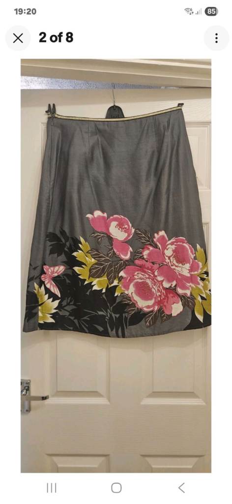 Monsoon Lined Size 12 Silver Grey Embellished Pattern Skirt