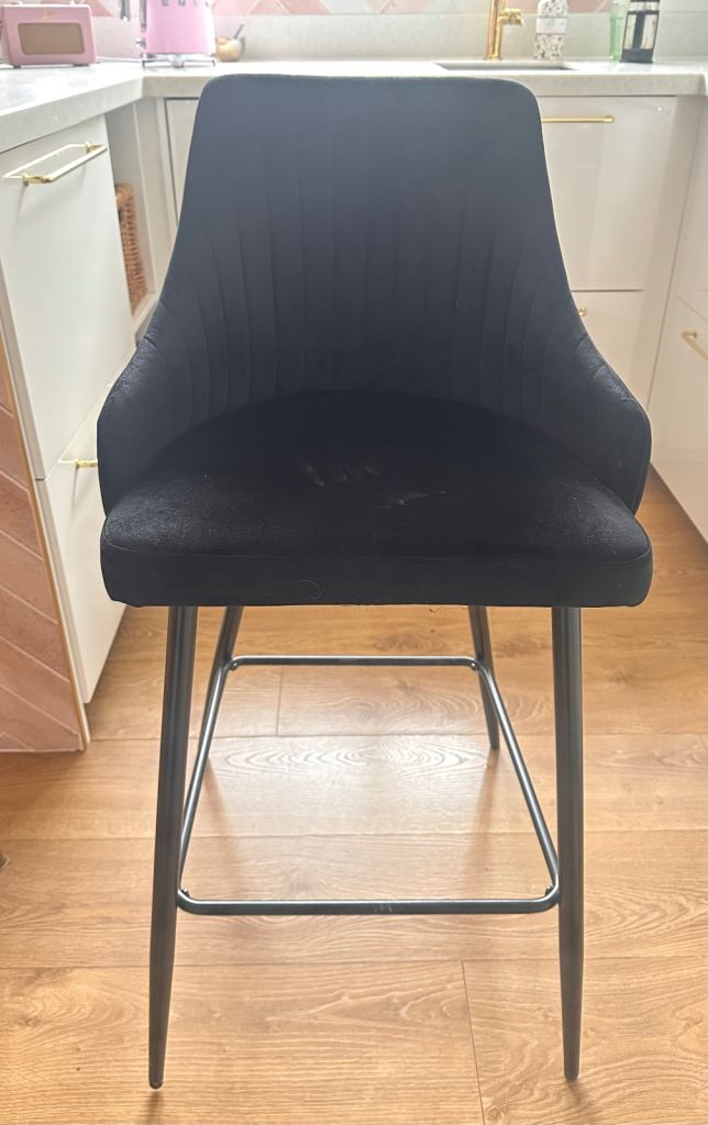 Black Velvet Bar Stool with Metal Legs
