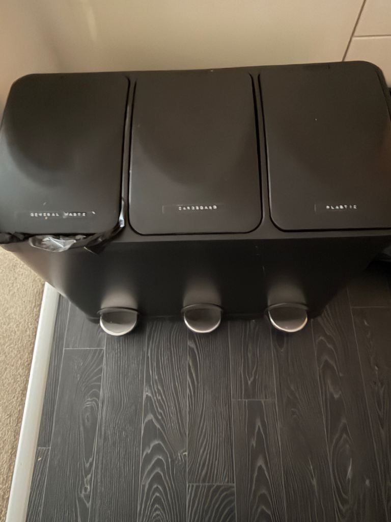 Black Triple Recycling Bin with Foot Pedals – Good Condition