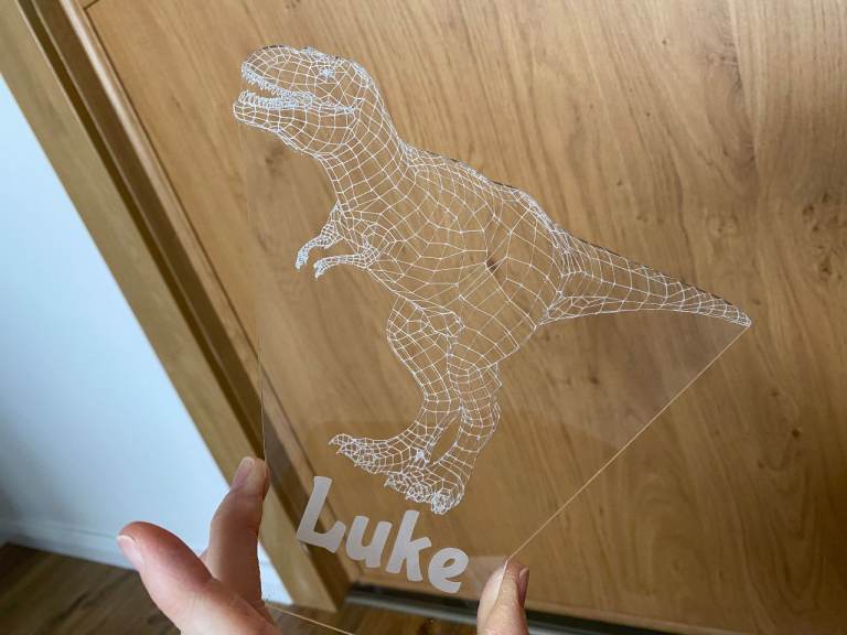 3D Dinosaur T-Rex light up personalised ‘Luke’ lamp / bedside light, multiple colours 