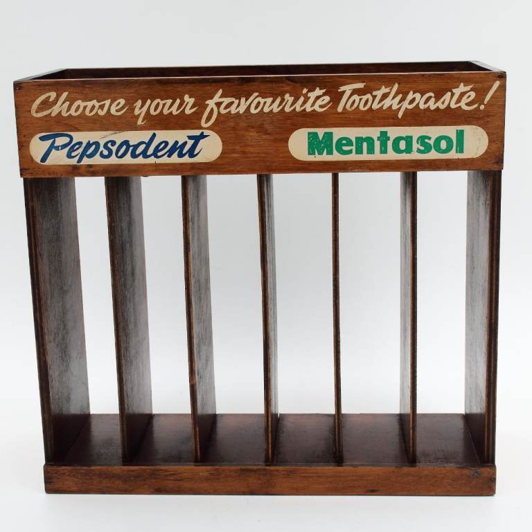 Vintage Shop Counter Rack Advertising Pepsodent Mentasol in Plywood
