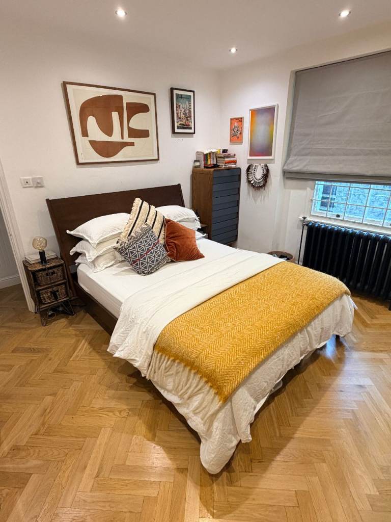 West Elm Double Bed Frame with Wooden Headboard – Good Condition