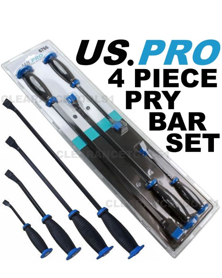 4pc Pry Bar Set CR-V Crow Jemmy US Pro with Protective Handle Guard 210 to 570mm