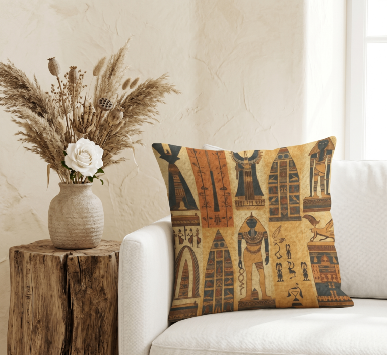 Ancient Egyptian Tribe Linen Throw Pillow Cover - 18 x 18 Inches