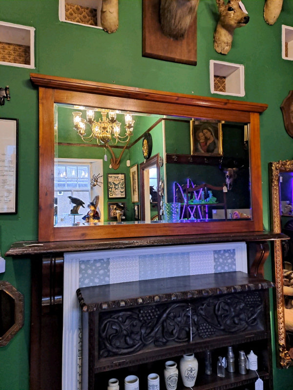 Large Bevelled Pine Mantle Mirror