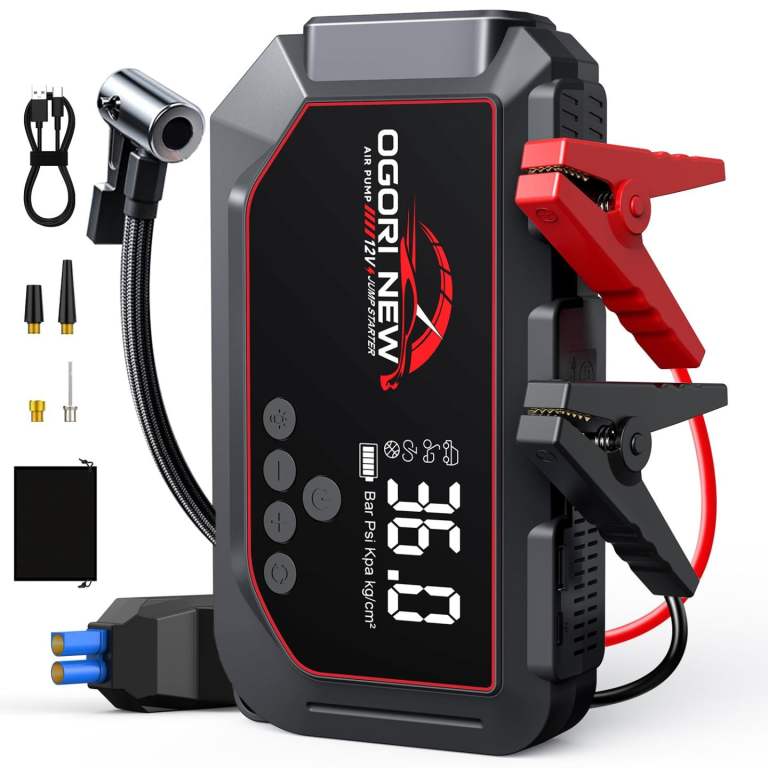 OGORI NEW Jump Starter Power Pack 8000A with Air Compressor 150PSI,12V Car Battery Booster