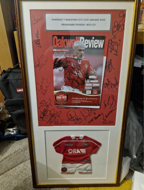 Framed Signed Barnsley FC Match Programme & Mini Kit – vs Bradford City (2005)