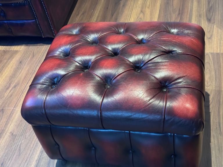 Chesterfield Ottoman Stool Leather Footstool Pouffe Oxblood