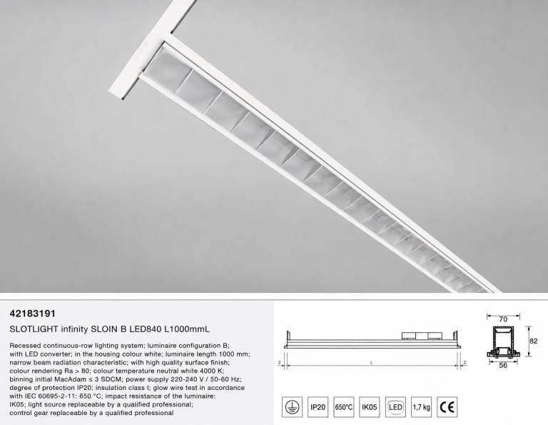 Zumtobel SLOTLIGHT Infinity LED Recessed Linear Light, 1000mm, 4000K (2 available)