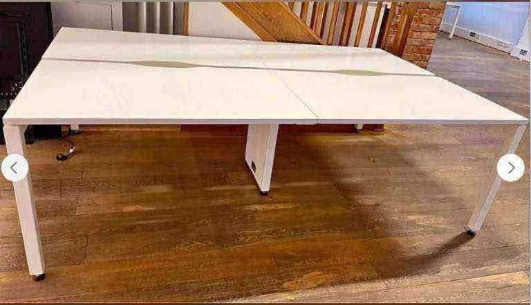 White 4 person pod bench bank computer office desks 120cm x 73cm each desk top
