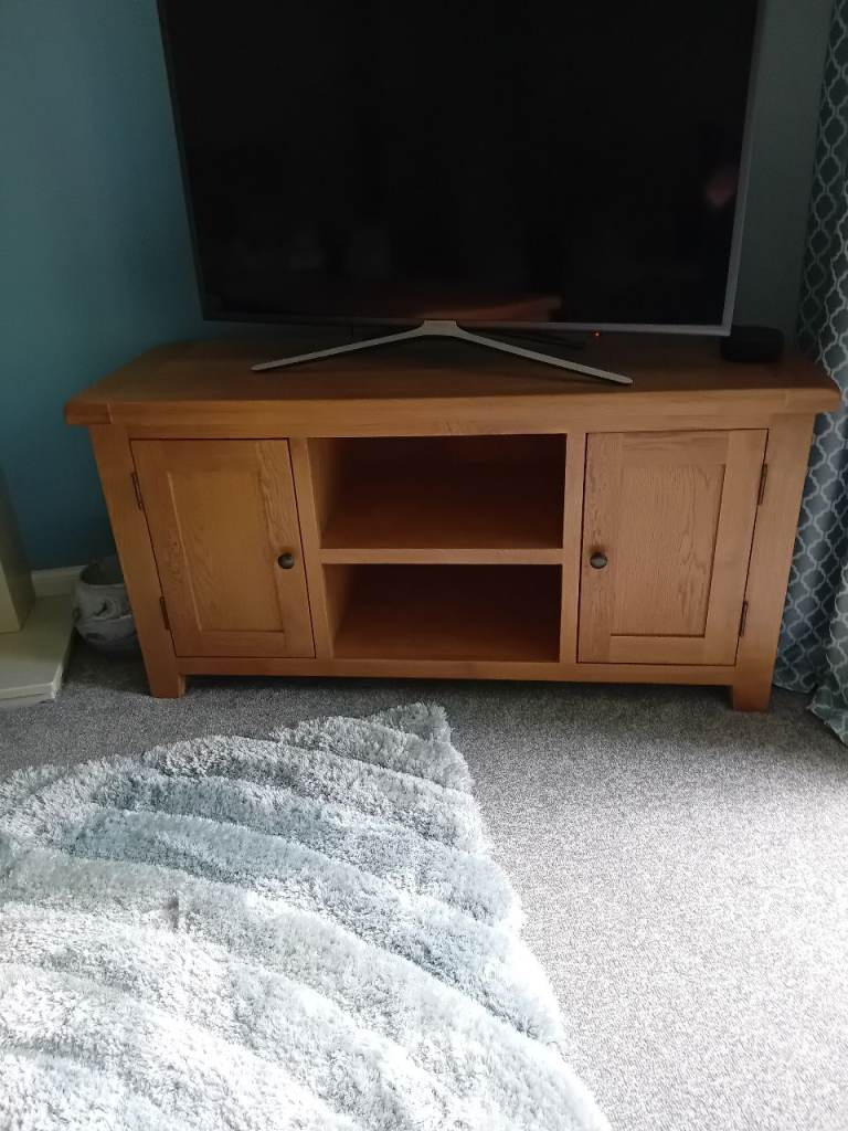 Solid Wood TV Stand with Storage – Good Condition