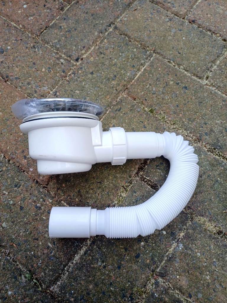 New White Wet Room Waste Trap with Flexible Pipe