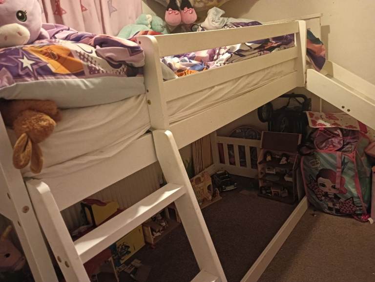 White Wooden Bunk Bed with Slide – Good Condition