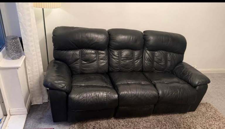 Black Leather Recliner Sofa Set – 3-Seater 