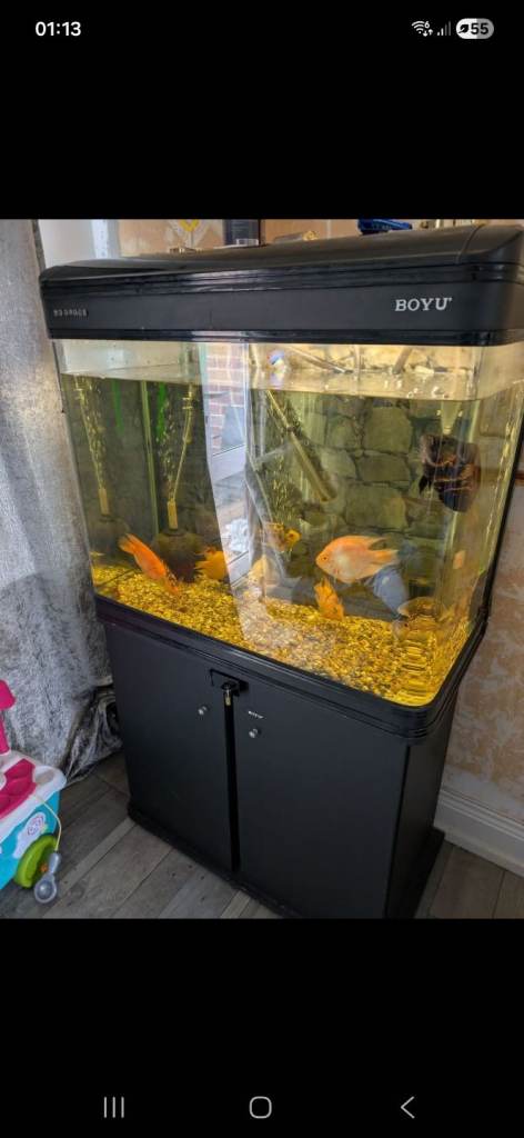 BOYU Fish Tank with Cabinet – Black, Good Condition