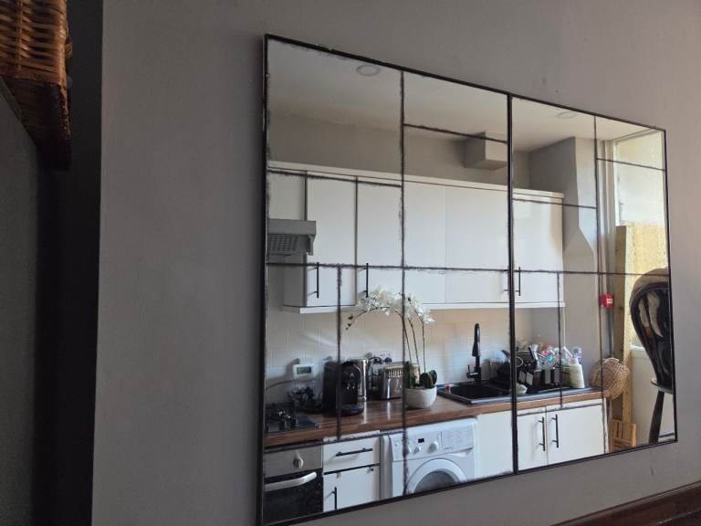 X2 Large Black Metal Framed Grid Mirror next to each other - Good Condition