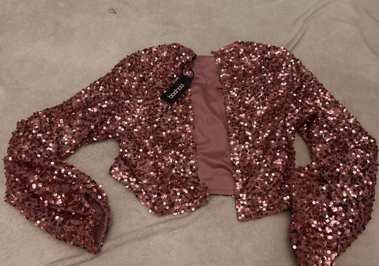 Boohoo Mauve Sequin Chain Back Long Sleeve Top – New with Tags