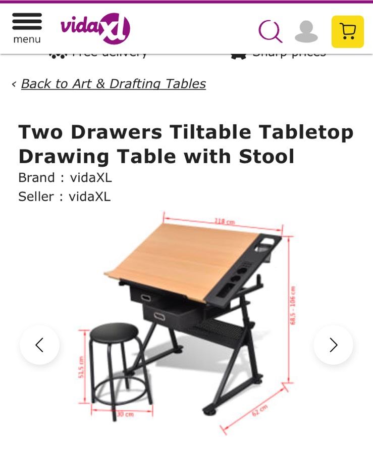 image for Two Drawers Tiltable Tabletop Drawing Table with Stool