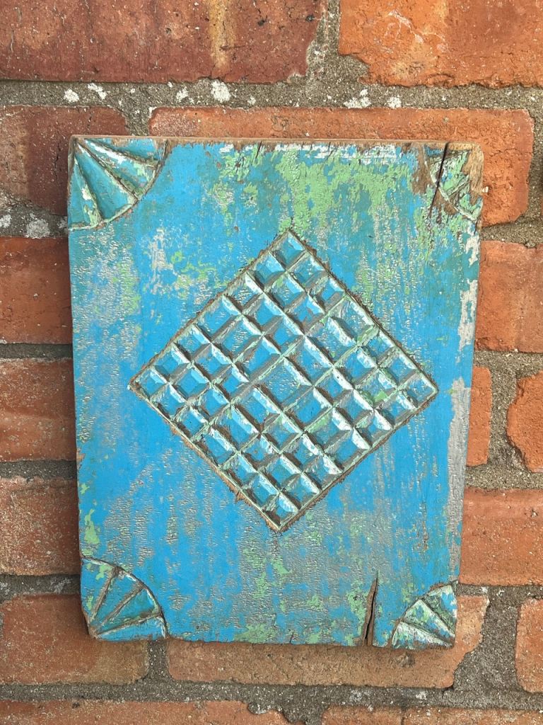 Decorative Carved Wooden Wall Art – Blue/Green