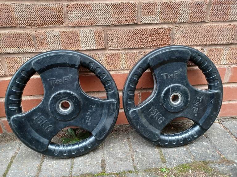 2 x 15KG T n P TRI GRIP WEIGHTS PLATES SET - 1 Inch Holes