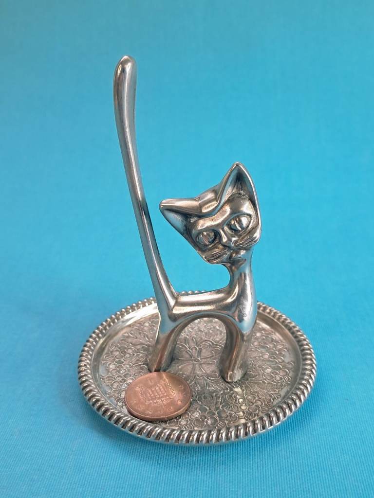  Vintage Seba Silver  plated Cat Ring Holder  – Made in England