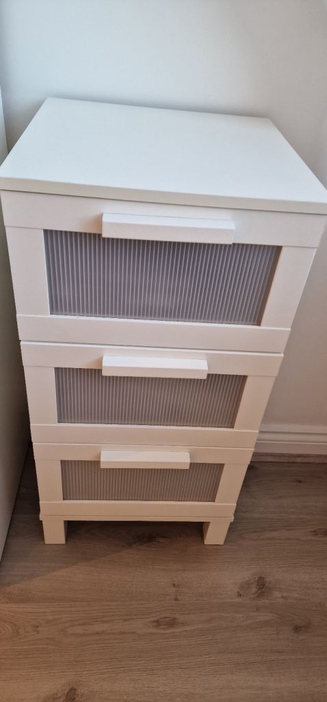 Two IKEA Chests of Drawers – White with Frosted Glass