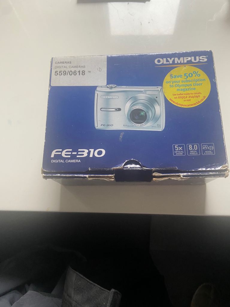 Olympus FE-310 8MP Digital Camera
New/unused 
Complete boxed set with 1GB xD card