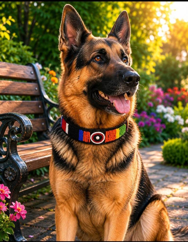 Hand Made Genuine Leather Beaded Dog Collar for medium sized Dogs