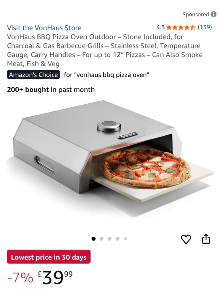 Von haus gas pizza oven for bbq