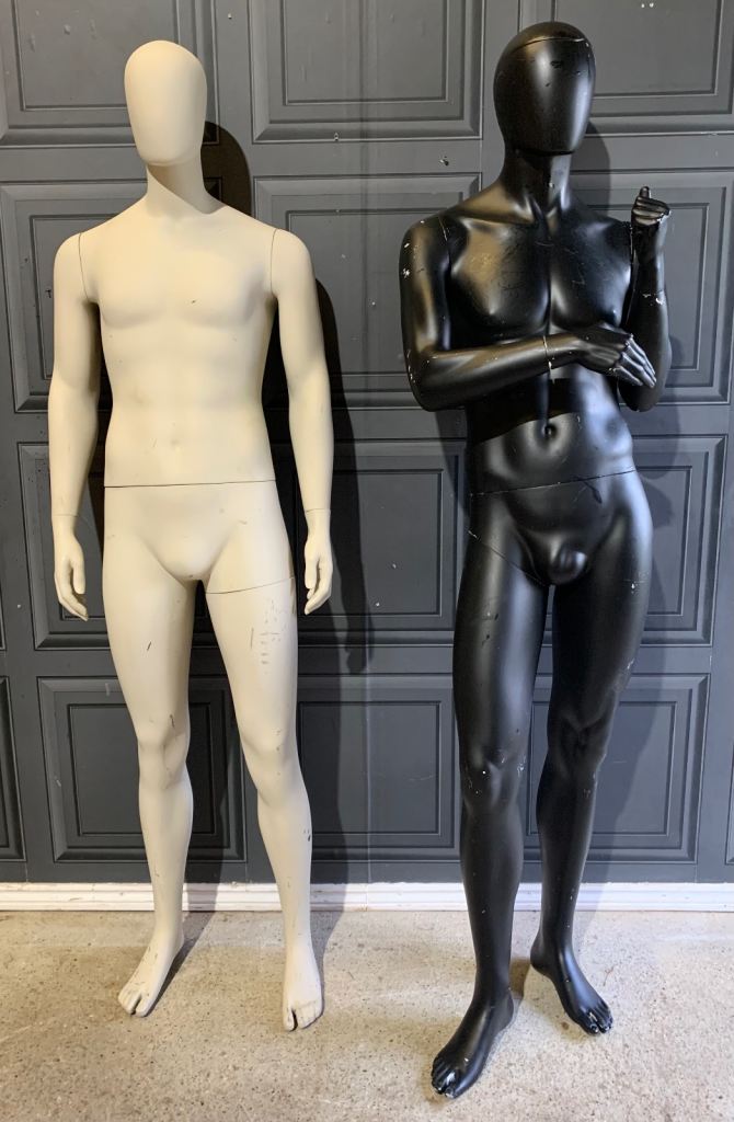 image for Pair of Vintage Male Mannequin Retail Shop Window Display Life Size Figures in Black & White