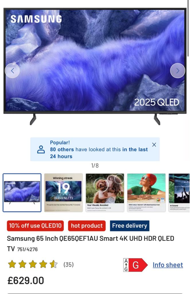 Samsung 65 Smart TV – Excellent Condition