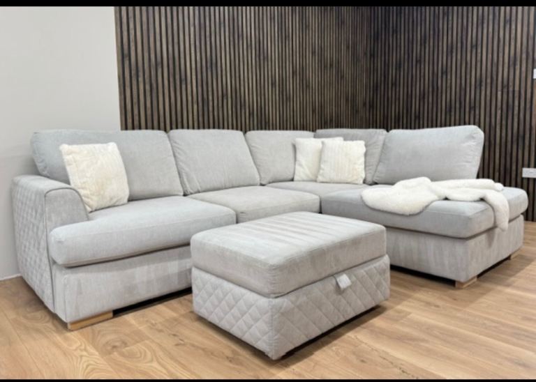 Light Grey - DFS Orka Corner Sofa with Matching Footstool **CAN BE DELIVERED**