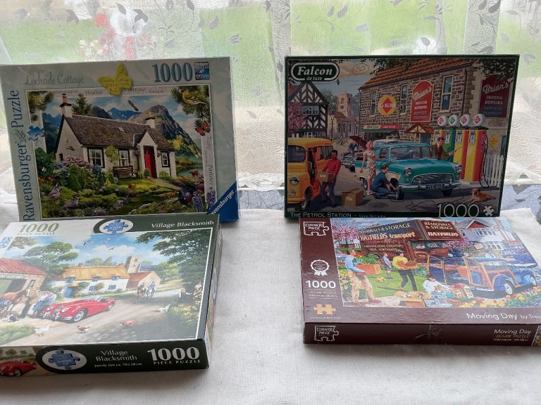 Four 1000 Piece Jigsaw Puzzles – Ravensburger, Falcon & Gibsons