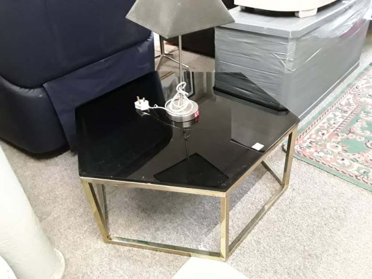 Octagonal black glass coffee table Low Cost Moves 2nd Hand Furniture STALYBRIDGE SK15 3DN