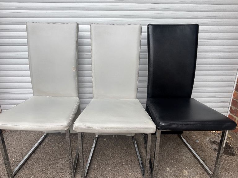 Set of 6 Faux Leather Dining Chairs - Grey & Black with Chrome Legs