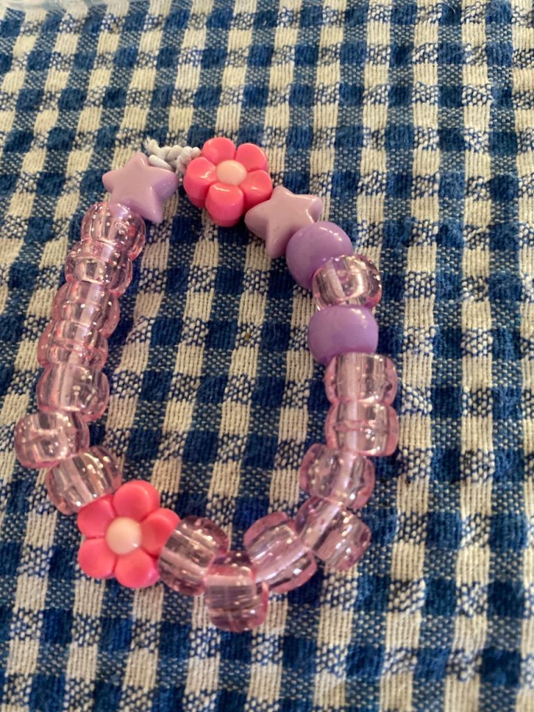 Cute Pink and Purple Beaded Bracelet - Flower and Star Beads