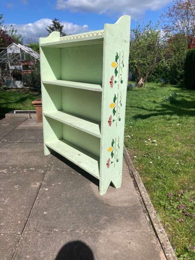 Charming Green Wooden Bookshelf with Hand-Painted Detail