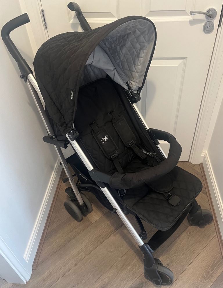 MyBabiie Black Pushchair Stroller with Rain Cover and Footmuff