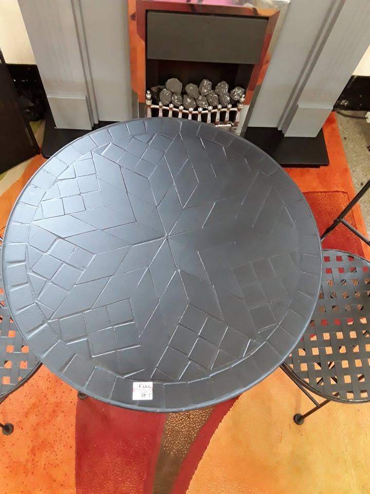 Black cast iron folding garden bistro table 2 chairs Low Cost Moves used Items STALYBRIDGE SK15 3DN