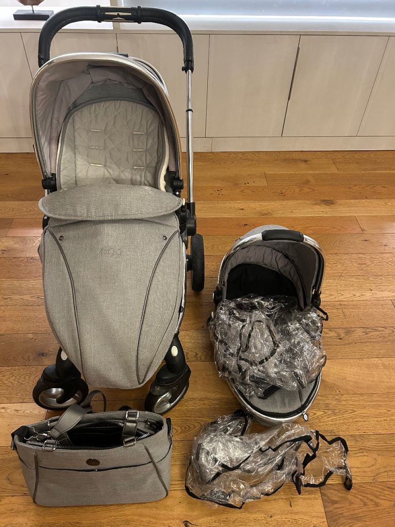 Egg Stroller and Carry Cot - Grey Fabric, Good Condition