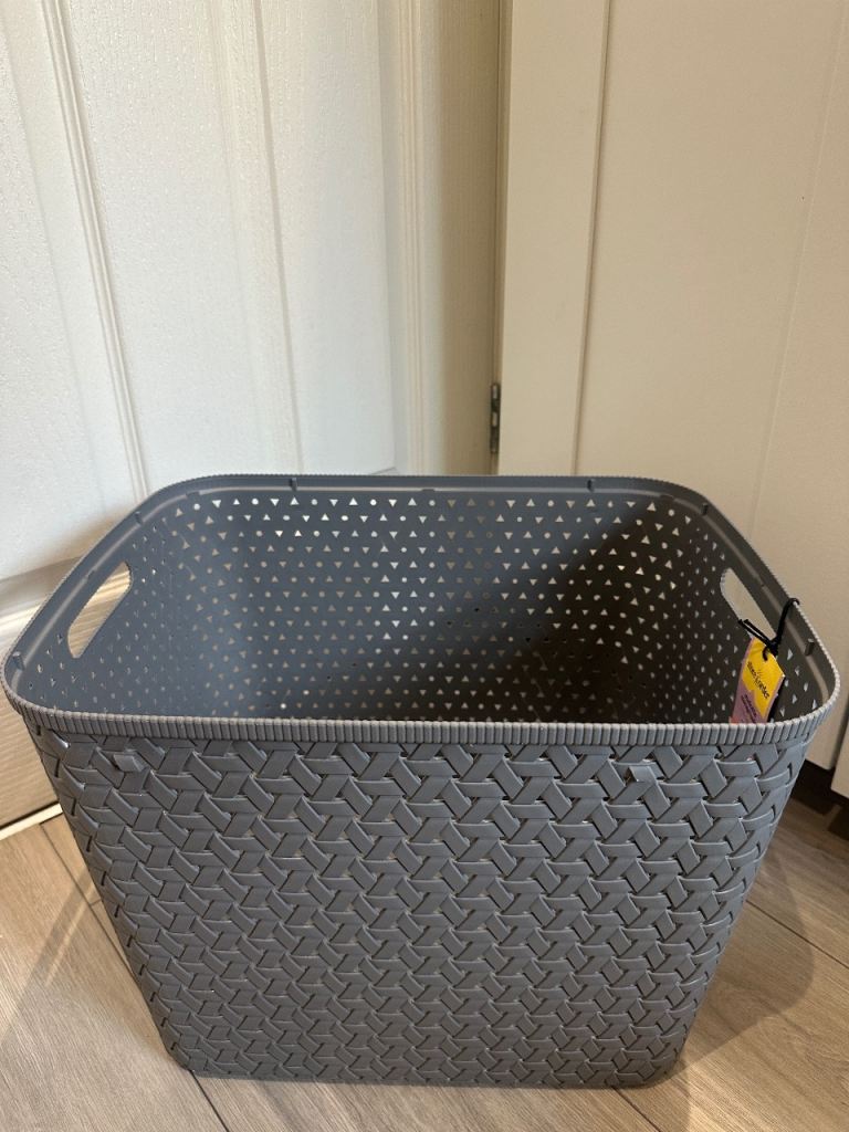 New Grey Plastic Laundry Basket with Handles