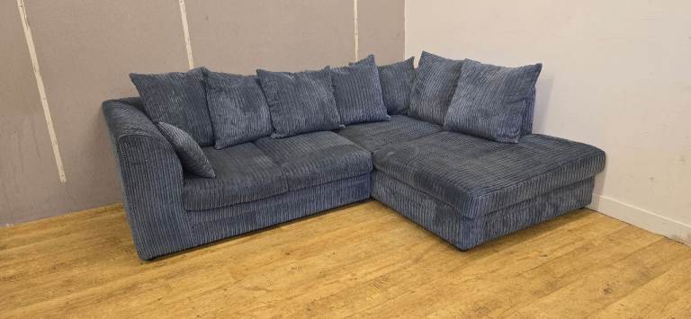 GREY JUMBO CORD CORNER SOFA DELIVERY AVAILABLE