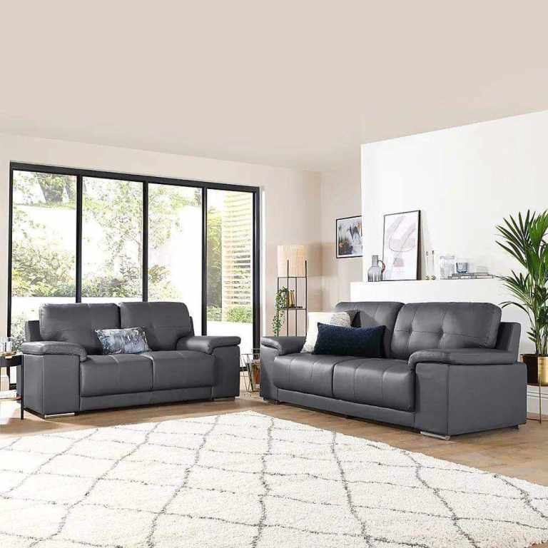 New Grey Leather Sofa Set – 3 Seater and 2 Seater, Good Condition